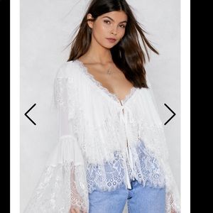 White lace trim blouse